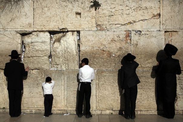 juifs-orthodoxes-en-priere-devant-le-mur-des-lamentations-a-jerusalem-en-israel